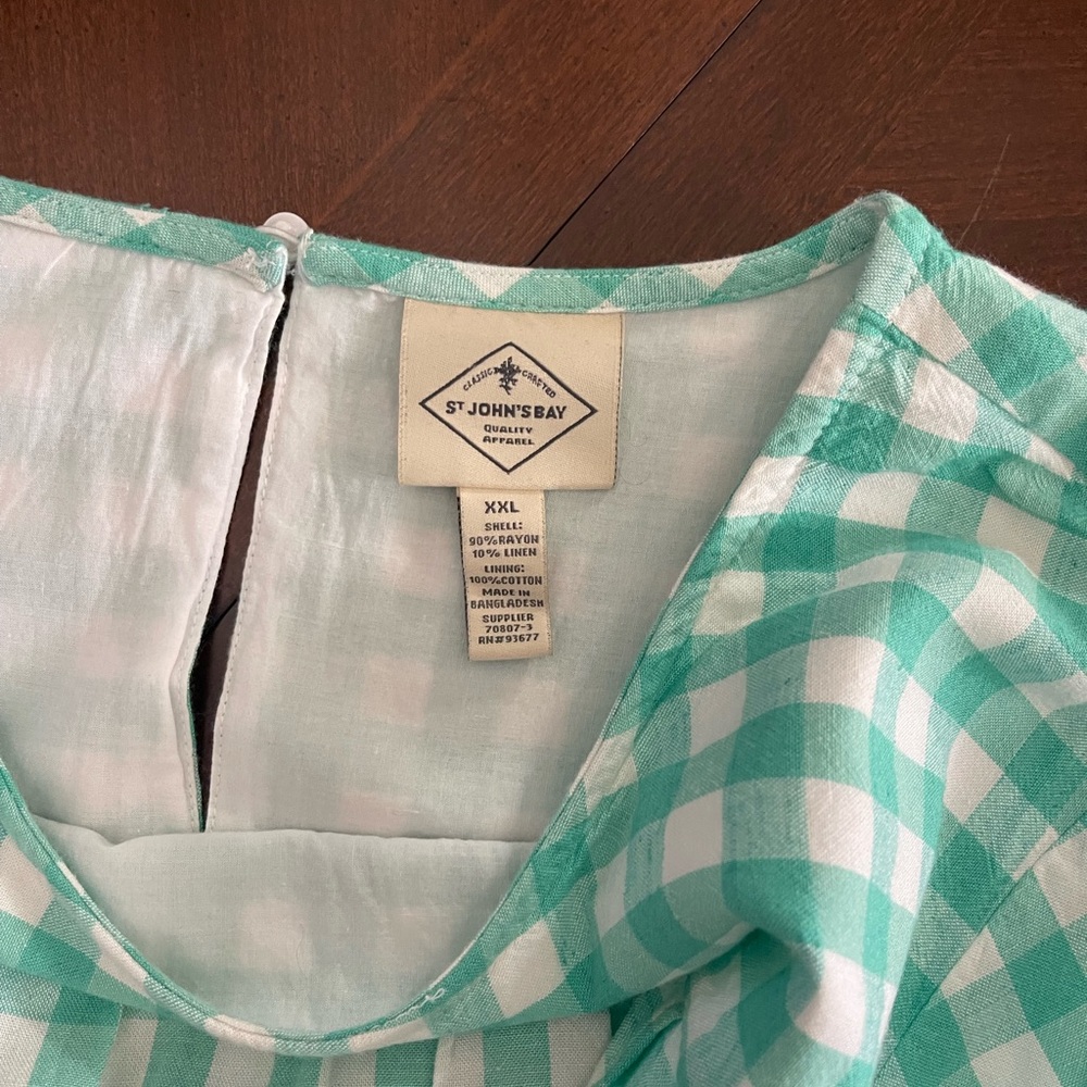 NWT St John’s Bay XL aqua blue and white checked sleeveless dress. - Picture 5 of 5